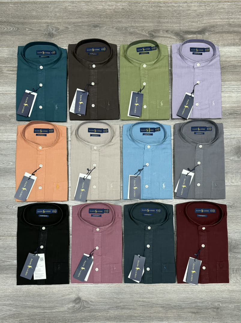 Ralph Lauren Premium Quality Linen Stand Collar Full Sleeve Men's Shirt - 50 Pc