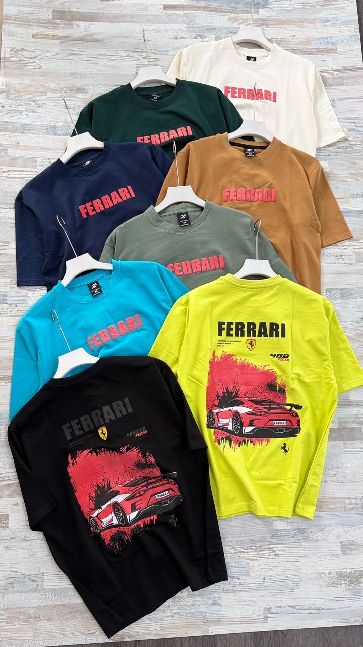 Wild Armour Ferrari Premium Quality Cotton Oversize Round Neck Half Sleeve Men's T-Shirt - 60 Pc