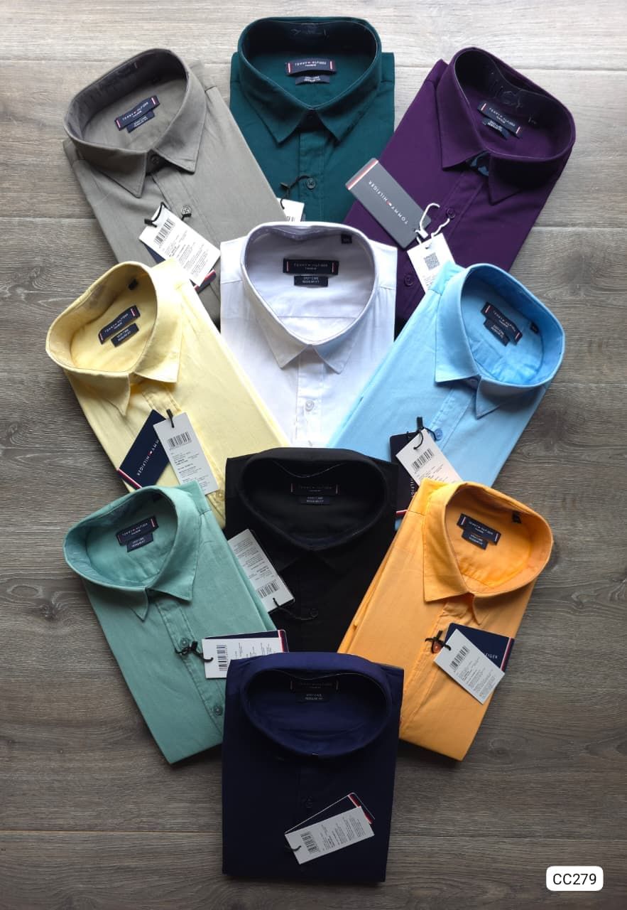 ( Big Size ) Tommy Hilfiger Premium Quality Cotton Collar Neck Full Sleeve Men's Shirt - 39 Pc