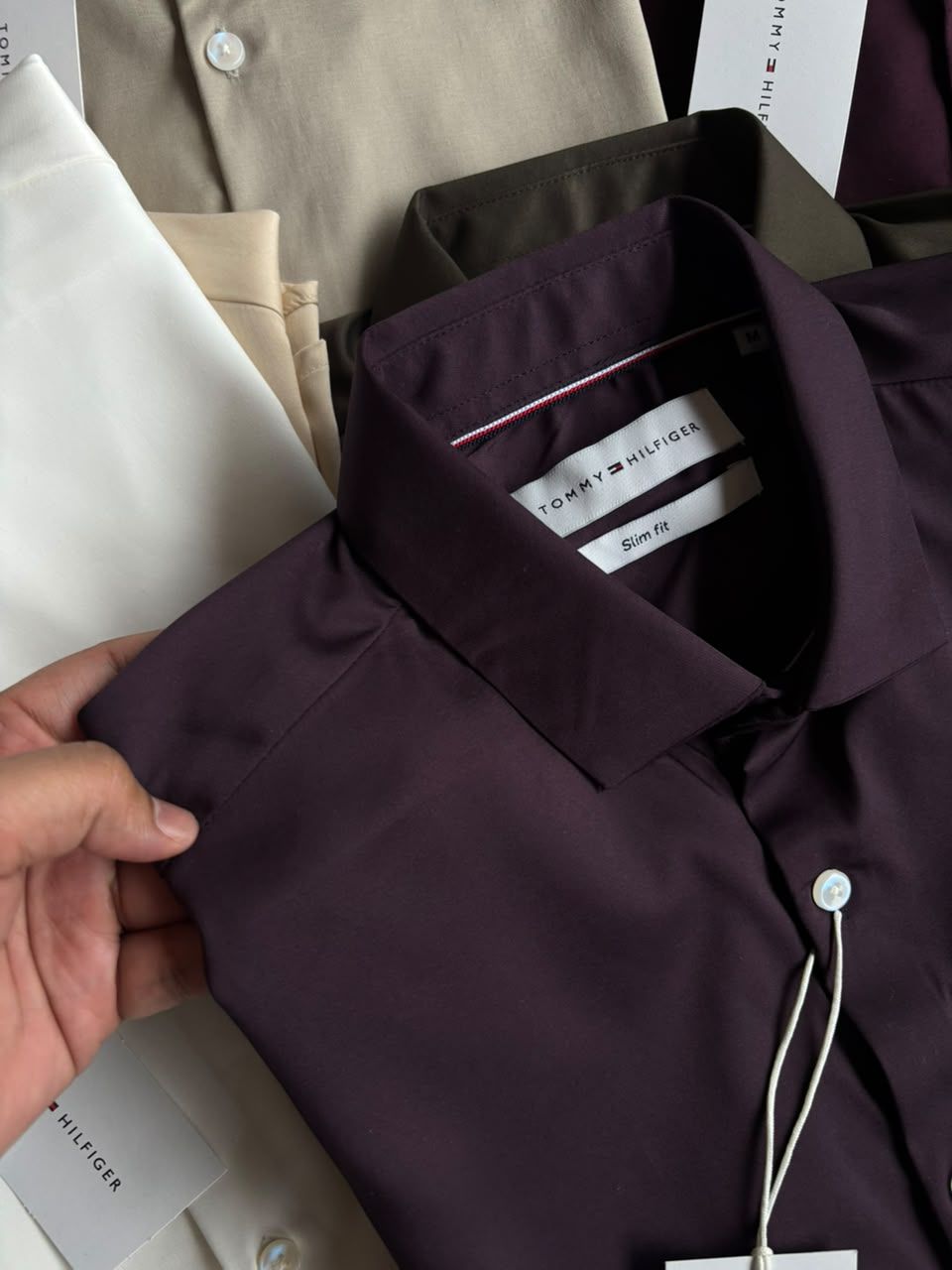 Tommy Hilfiger Premium Quality Solid Slim fit Satin Woven Collar Neck Full Sleeve Men's Shirt - 90 Pc