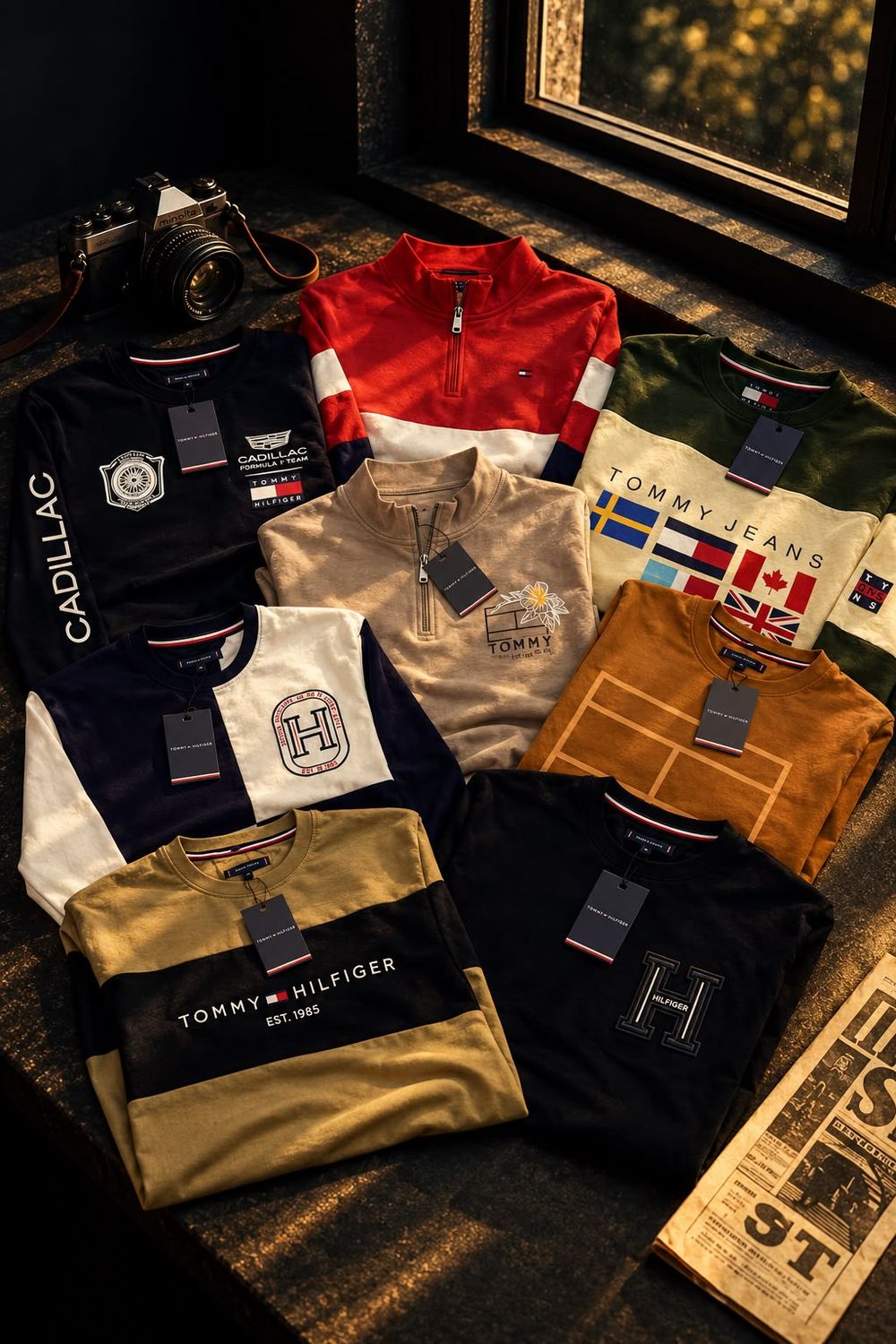 Tommy Hilfiger Premium Quality Collar Neck Full Sleeve Men's T-Shirt - 72 Pc
