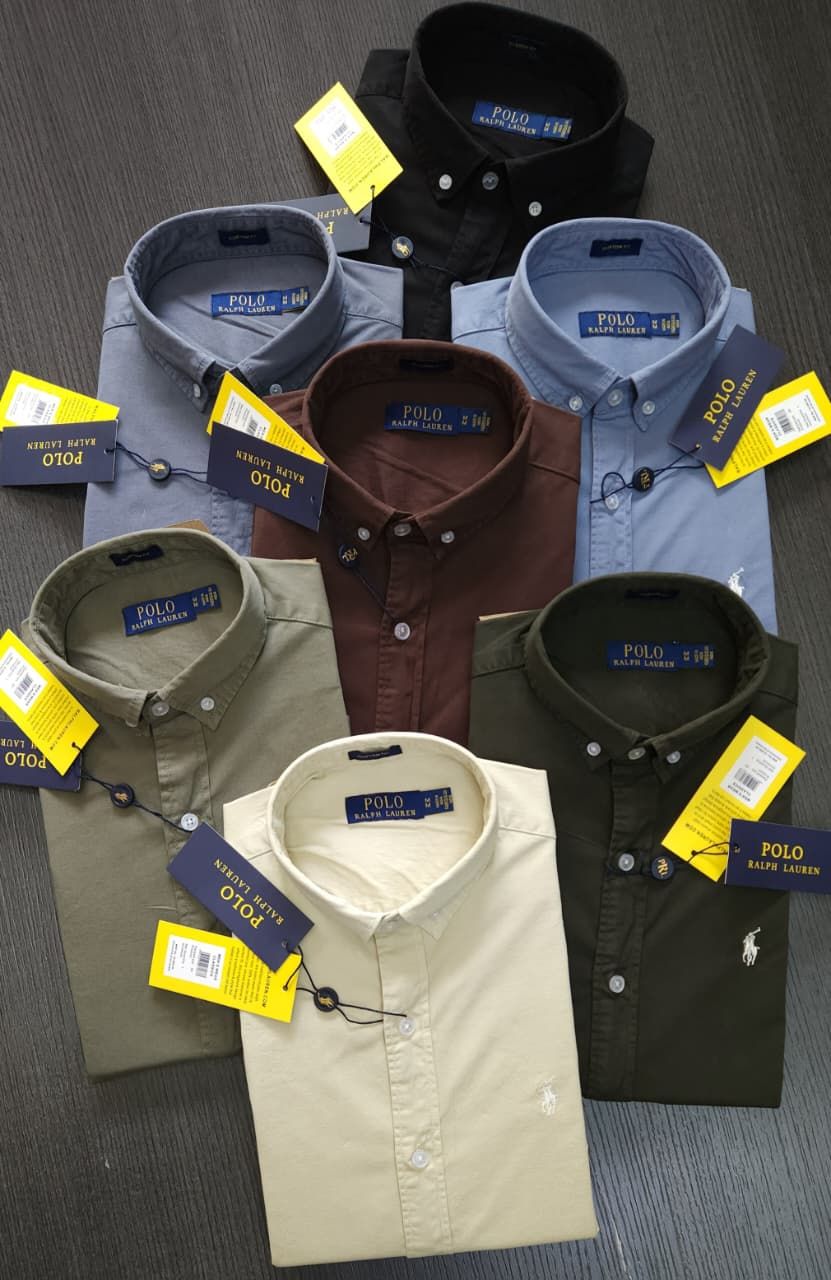 Ralph Lauren Premium Quality Cotton Twill Lycra Collar Neck Full Sleeve Men's Shirt - 40 Pc