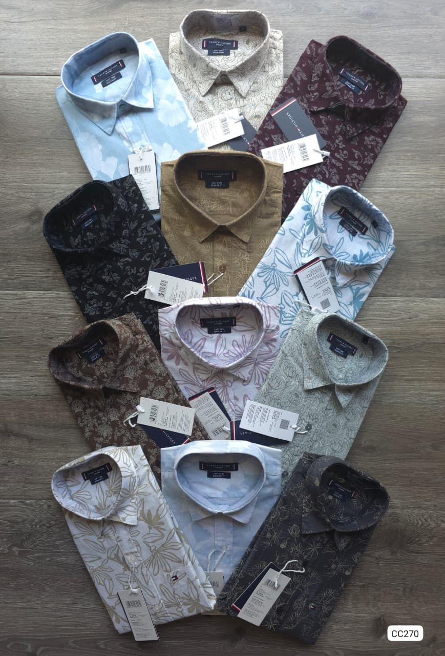 Tommy Hilfiger Premium Quality Cotton Linen Collar Neck Full Sleeve Men's Shirt - 53 Pc