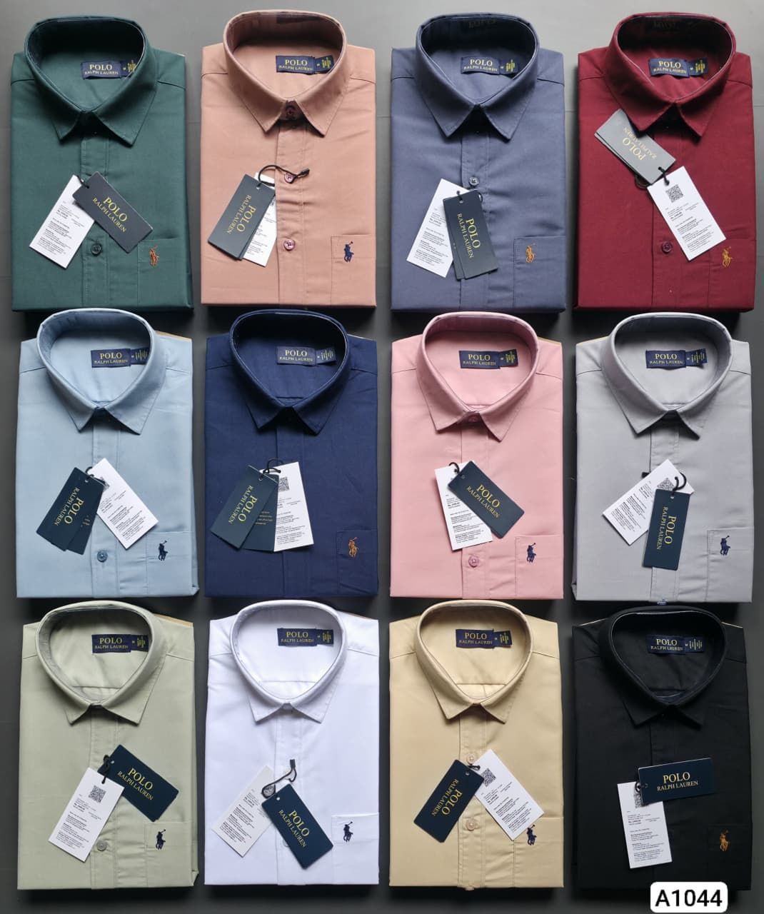 Ralph Lauren Premium Quality Plain Collar Neck Full Sleeve Men's Shirt - 48 Pc