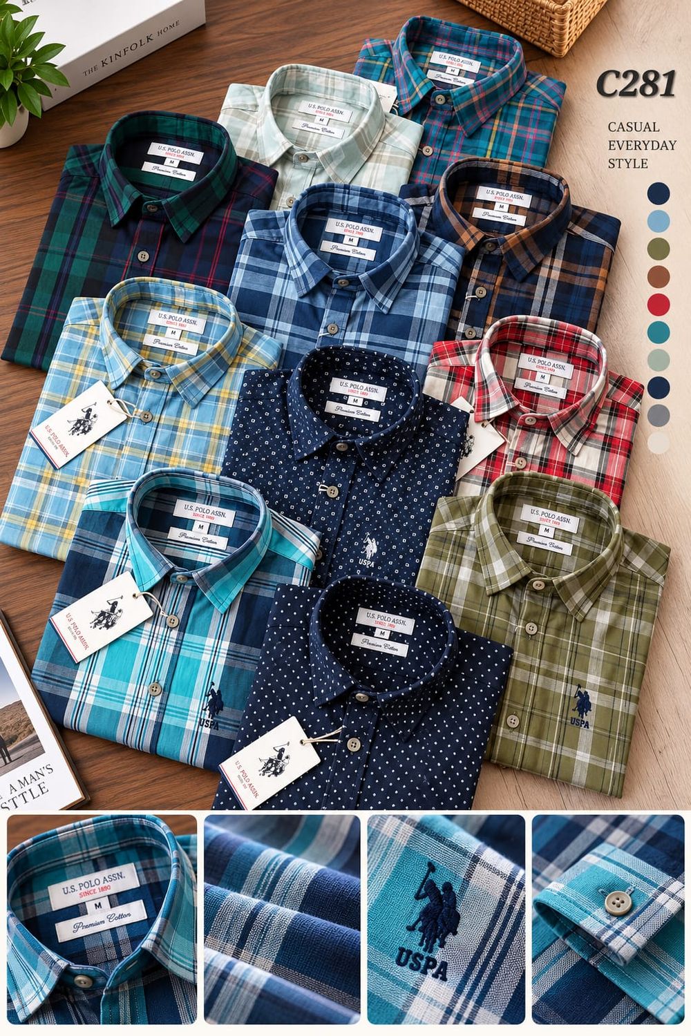 Us Polo Premium Quality Cotton Collar Neck Full Sleeve Men's Shirt - 60 Pc