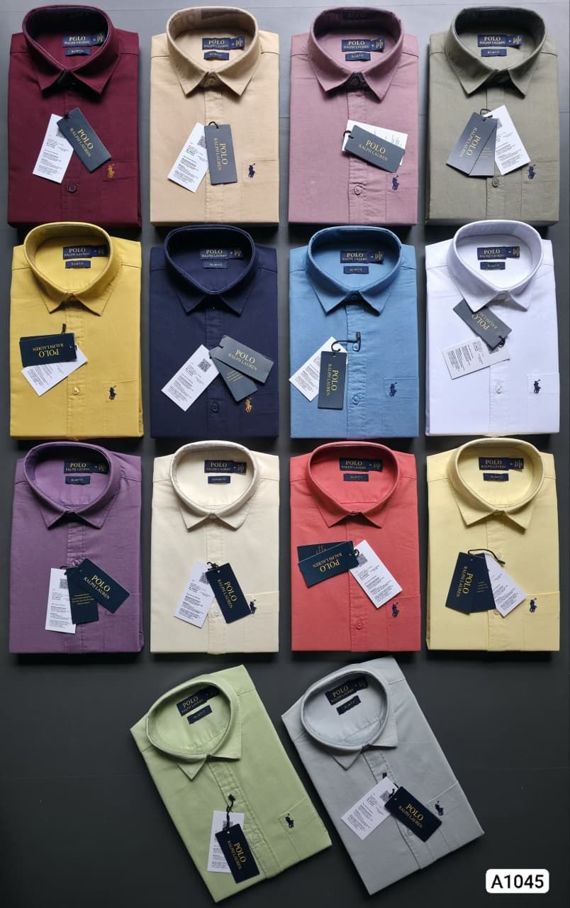 Ralph Lauren Premium Quality Cotton Oxford Plain Collar Neck Full Sleeve Men's Shirt - 60 Pc