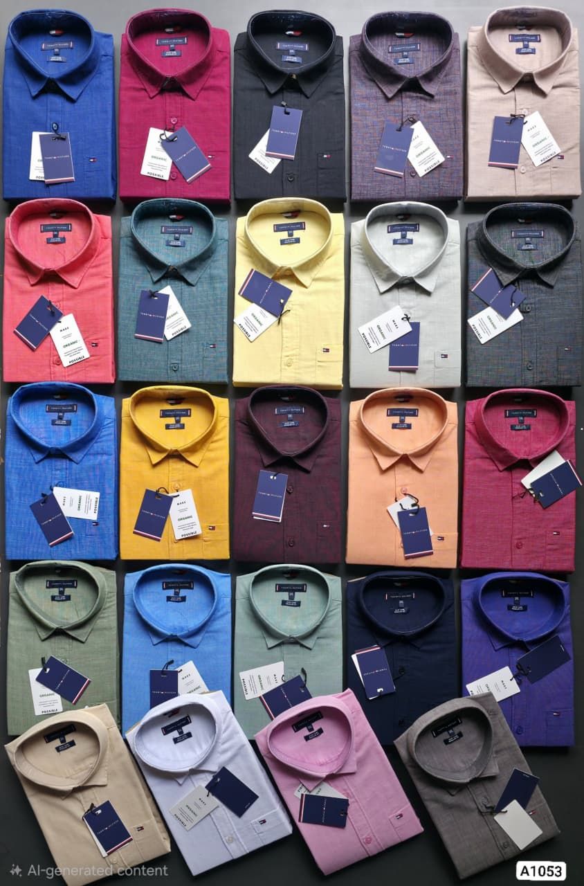 ( Big Size ) Tommy Hilfiger Premium Quality  Collar Neck Full Sleeve Men's Shirt - 48 Pc