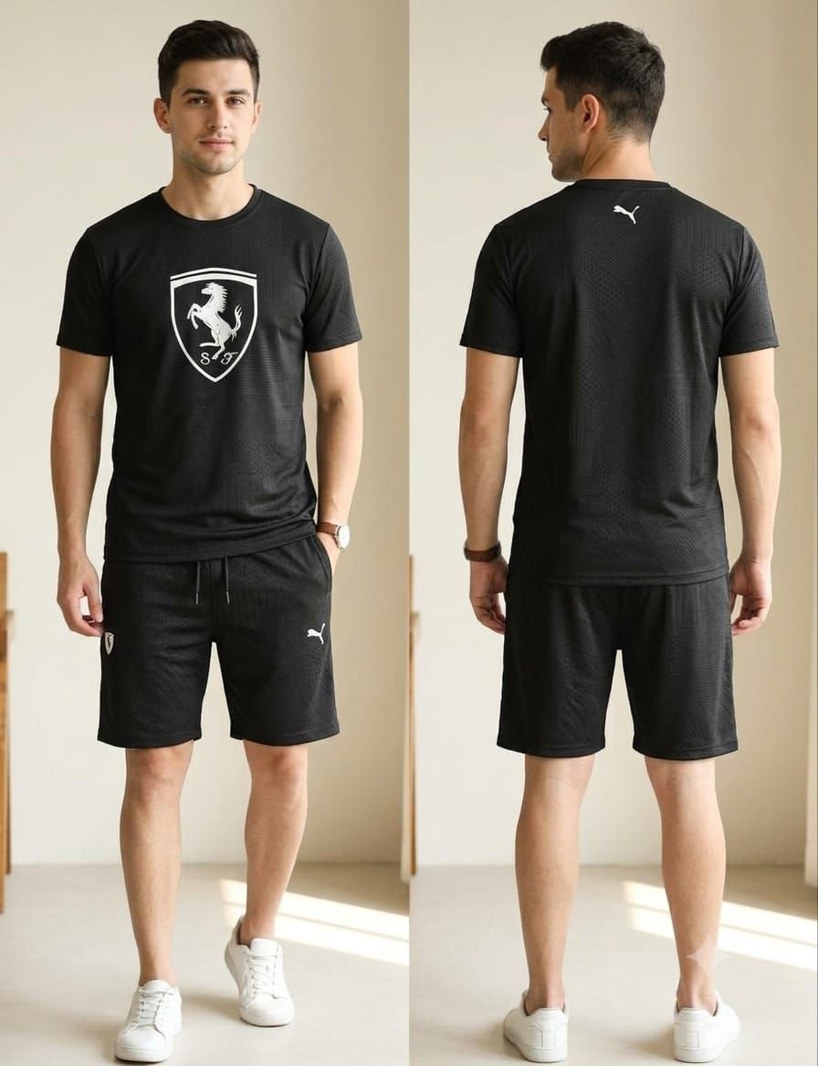 Puma Ferrari Premium Quality Round Neck Half Sleeve T-Shirt &amp; Short - 25 Set