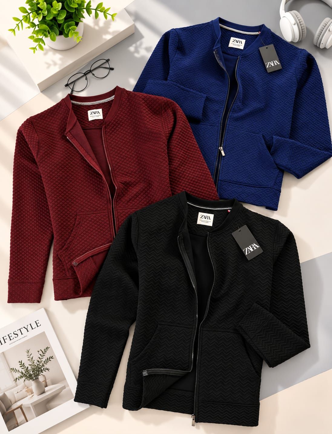 Zara Premium Quality Round Neck Zipper Full Sleeve Men's Sweatshirt - 52 Pc