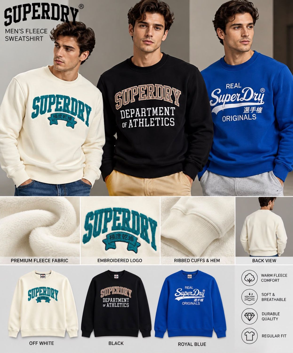 ​Superdry Premium Quality Cotton Round Neck Full Sleeve Men's Sweatshirts - 24 Pc
