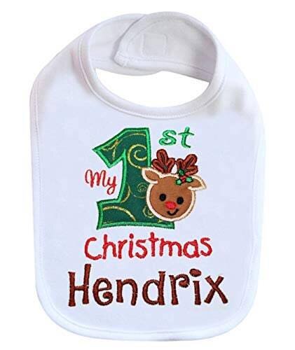 First Christmas Unisex Bib with Reindeer Personalized with Name