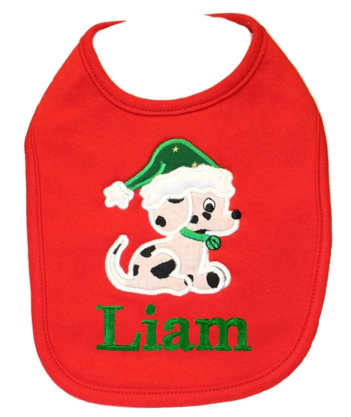 Baby Christmas Bib Cute Puppy Dog Personalized with Name