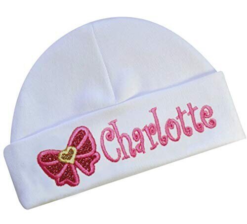 Baby Girl Hat Sparkling Glitter Bow Personalized with Name