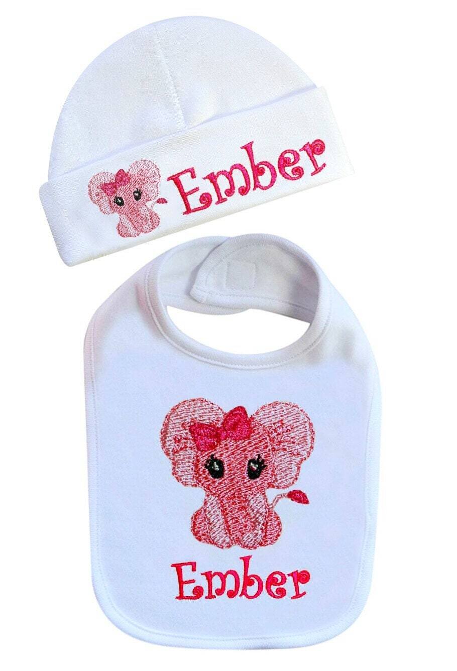 Baby Girl Elephant Gift Set Bib Personalized with Name