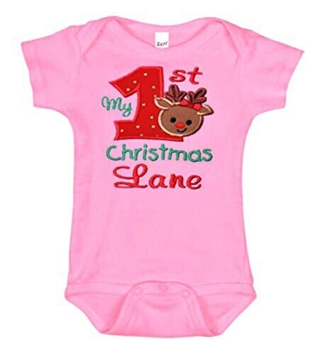 Baby Christmas Outfit with Reindeer Face Personalized with Name