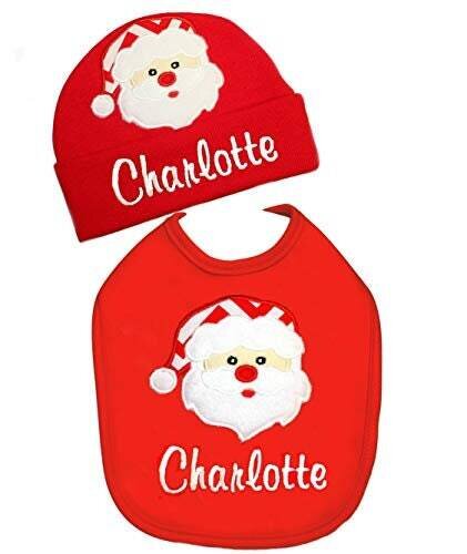 Christmas Santa’s Bib +Matching Beanie Hat Personalized with Name