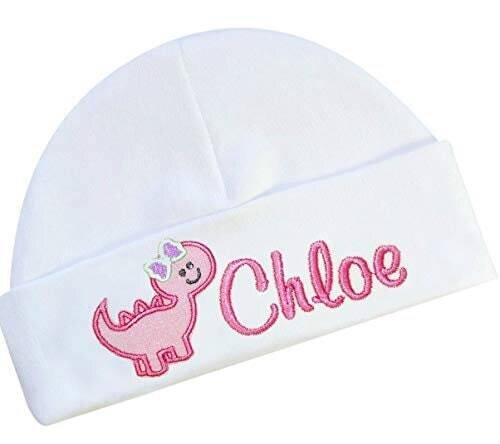 Baby Girl Hat Personalized with Pink Dinosaur and Name