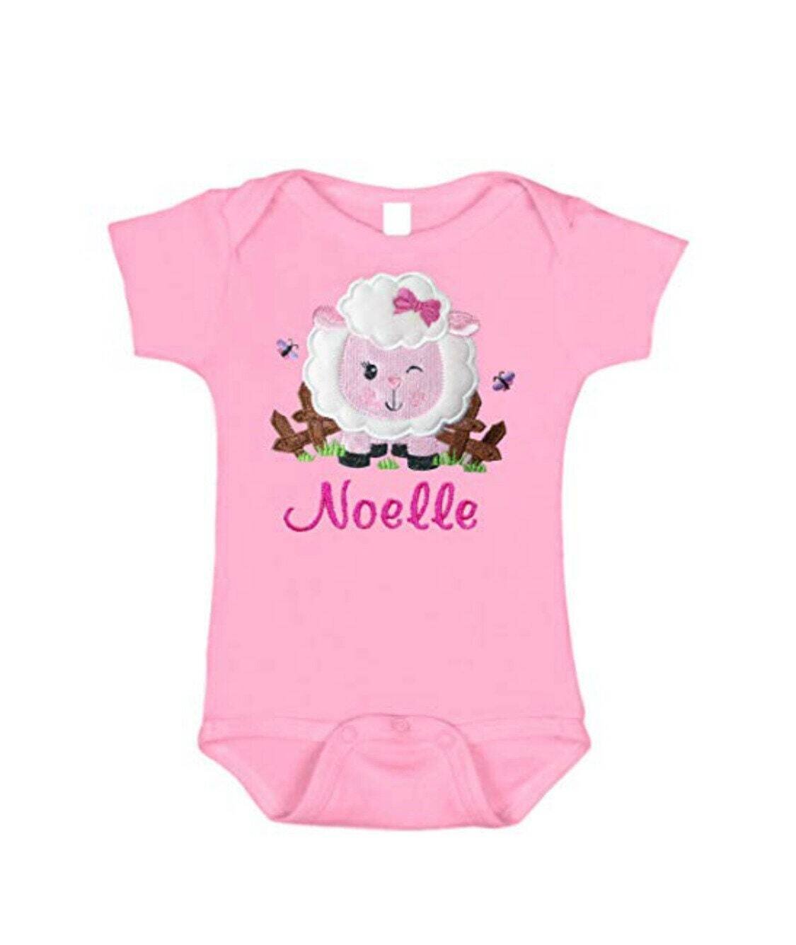 Embroidered Easter Lamb Girl Bodysuit Personalized with Name
