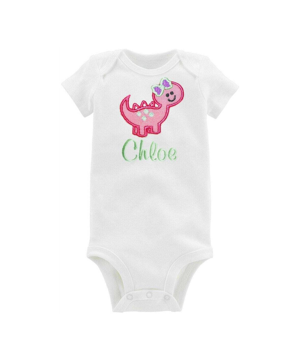 Baby Girl Dinosaur Bodysuit Personalized with Name