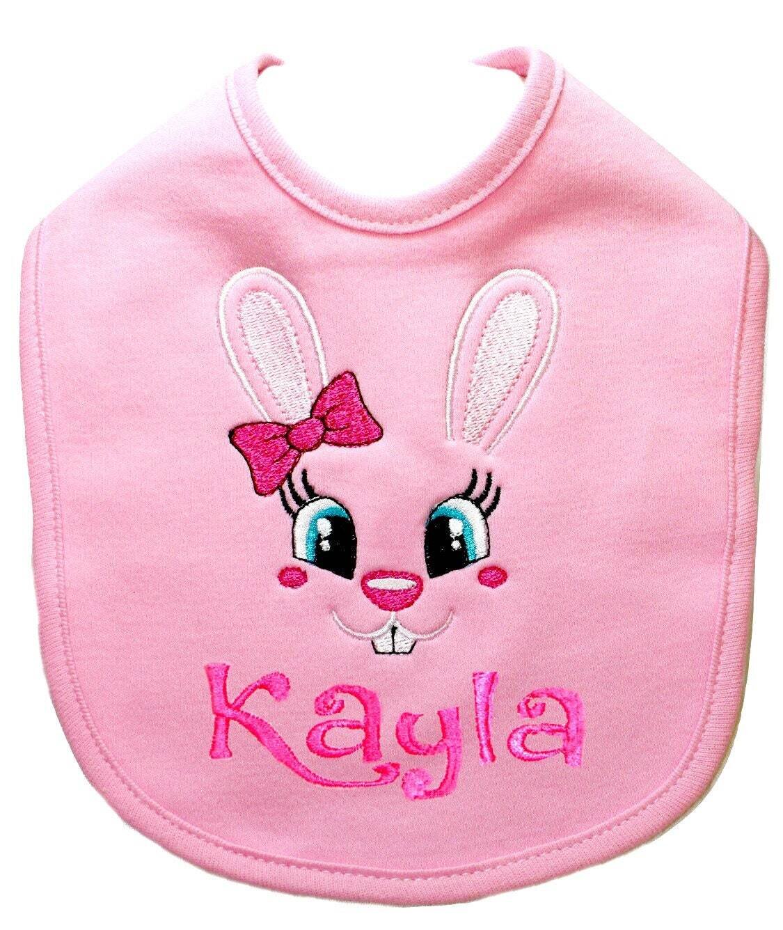 Easter Bunny Bib for Baby Girl Personalized with Custom Name