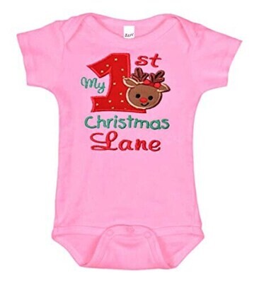 Baby Christmas Outfit with Reindeer Face Personalized with Name
