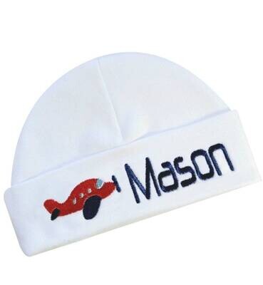 Newborn red plane hat - personalized baby hat with name