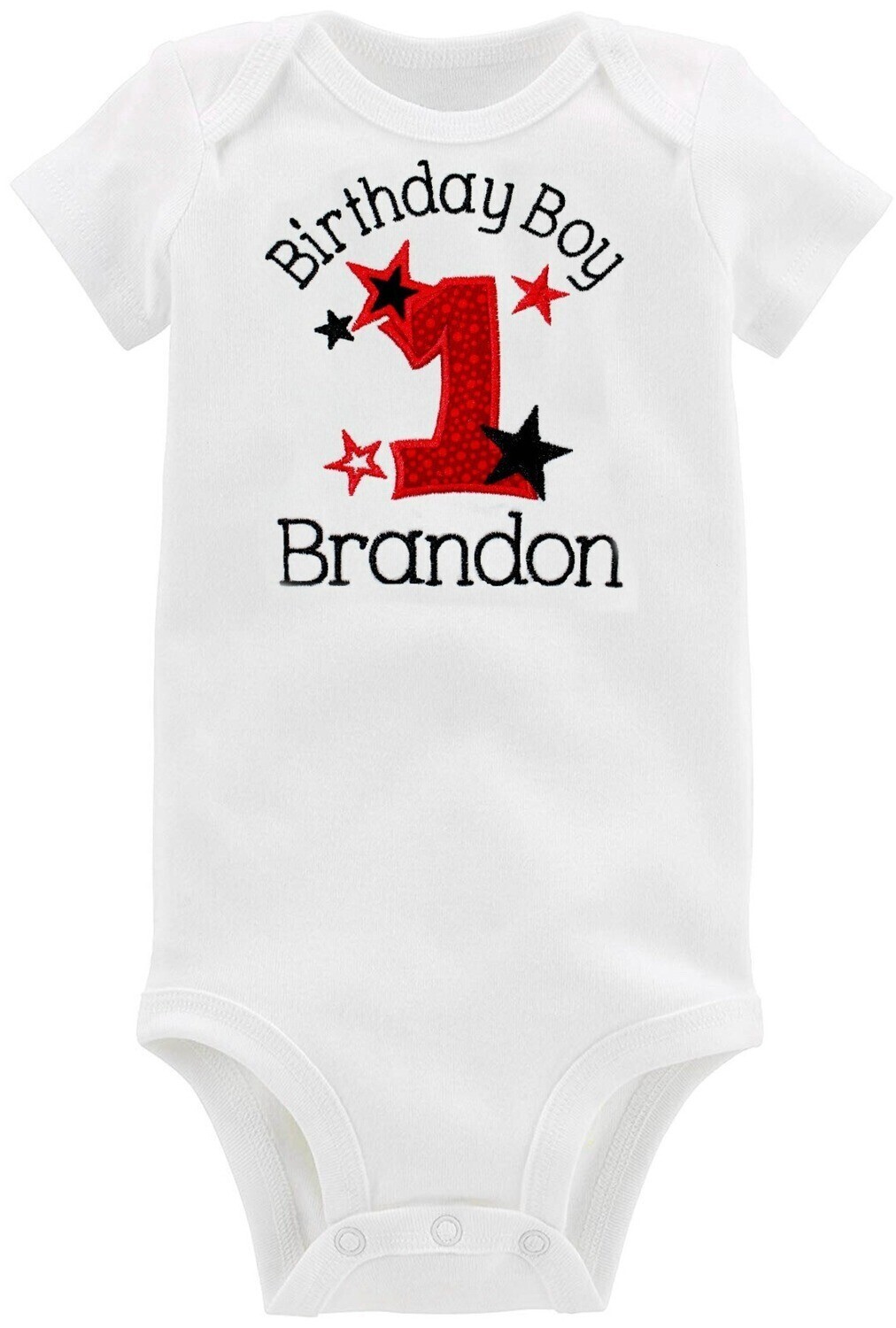 First Birthday Boy Outfit Personalized with Name, Sleeve Length: Short Sleeve, Choose Design: Red/Black