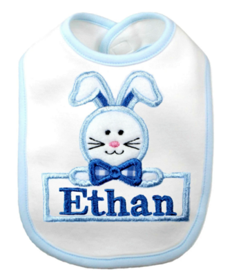 First Easter Bunny Bib for Baby Boy Personalized with Name
