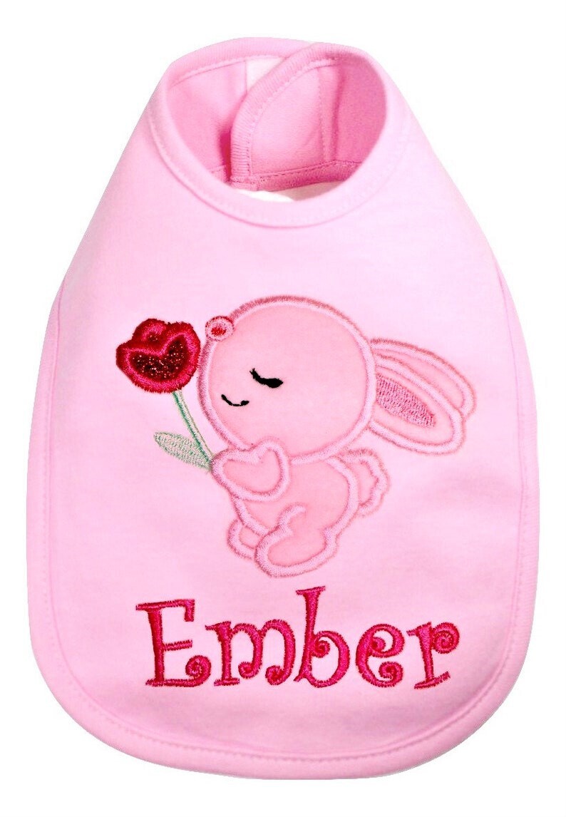 First Easter Bunny Bib for Baby Girl Personalized with Name