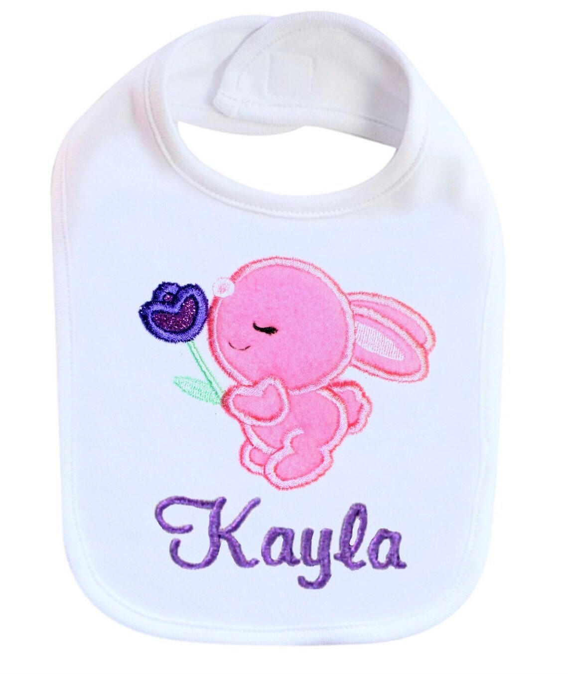 First Easter Bunny Bib for Baby Girl Personalized with Name