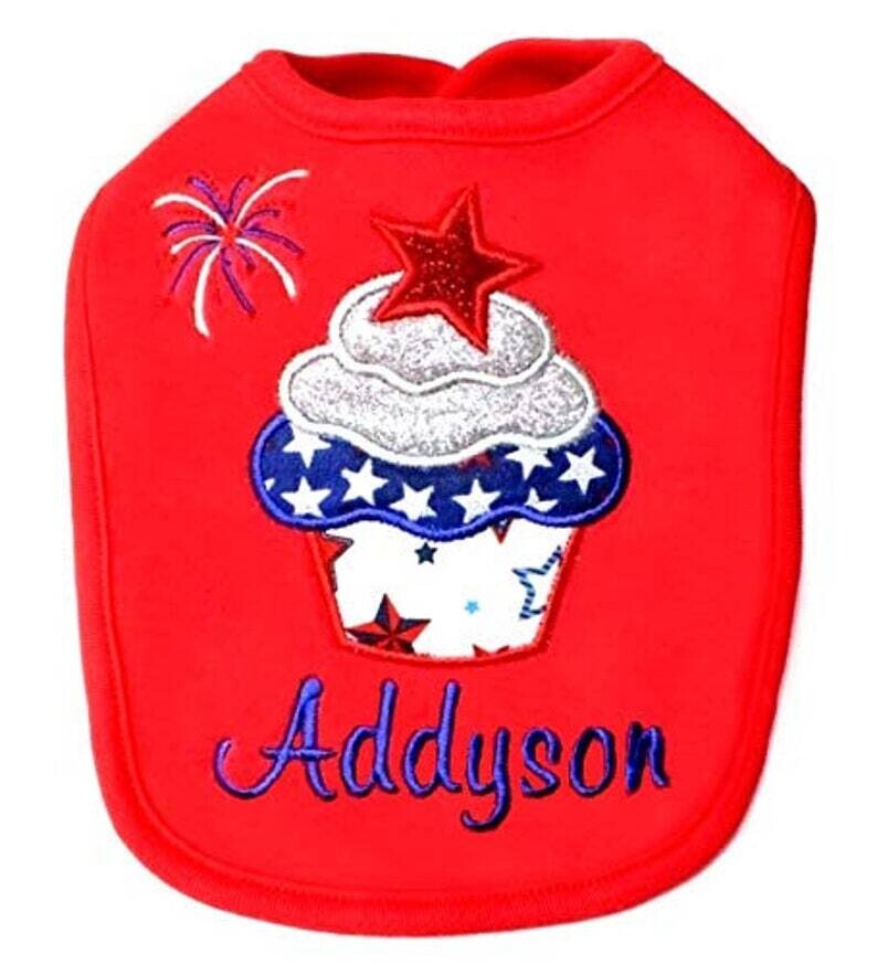 4th of July Cup Cake Girl Bib Personalized with Name