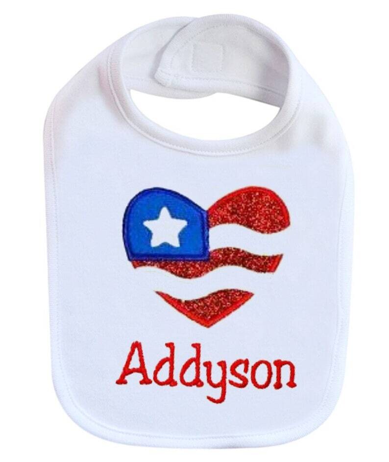 4th of July Girl Patriotic Bib Personalized with Name