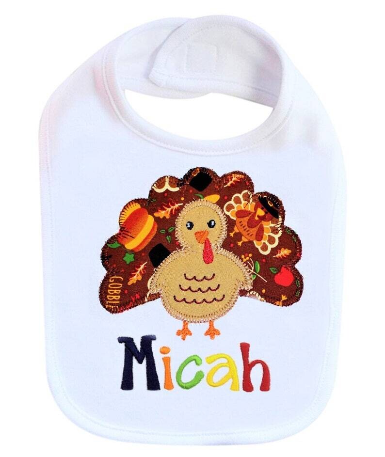 Turkey Boy Thanksgiving Bib with Name