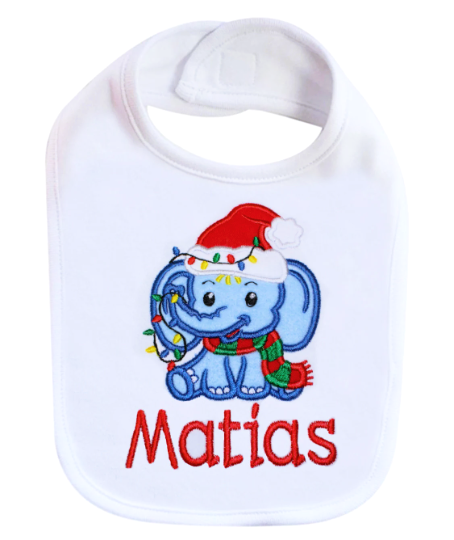 Christmas Elephant Bib Unisex Bib Personalized with Name