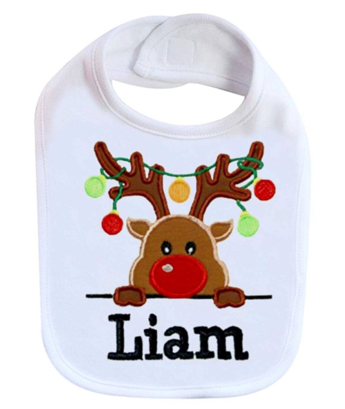 First Christmas Bib Reindeer. Personalized with Name Unisex