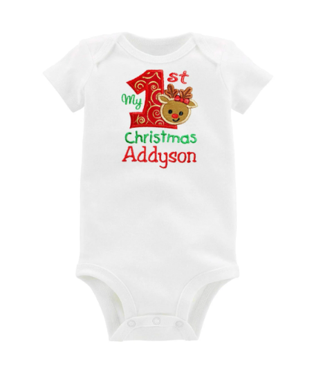1st Christmas Reindeer Girl Outfit Personalized with Name