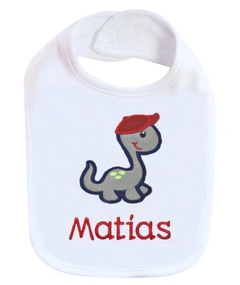 Dinosaur Baby Boy Bib Personalized with Name, Choose Bib Color: Light Blue