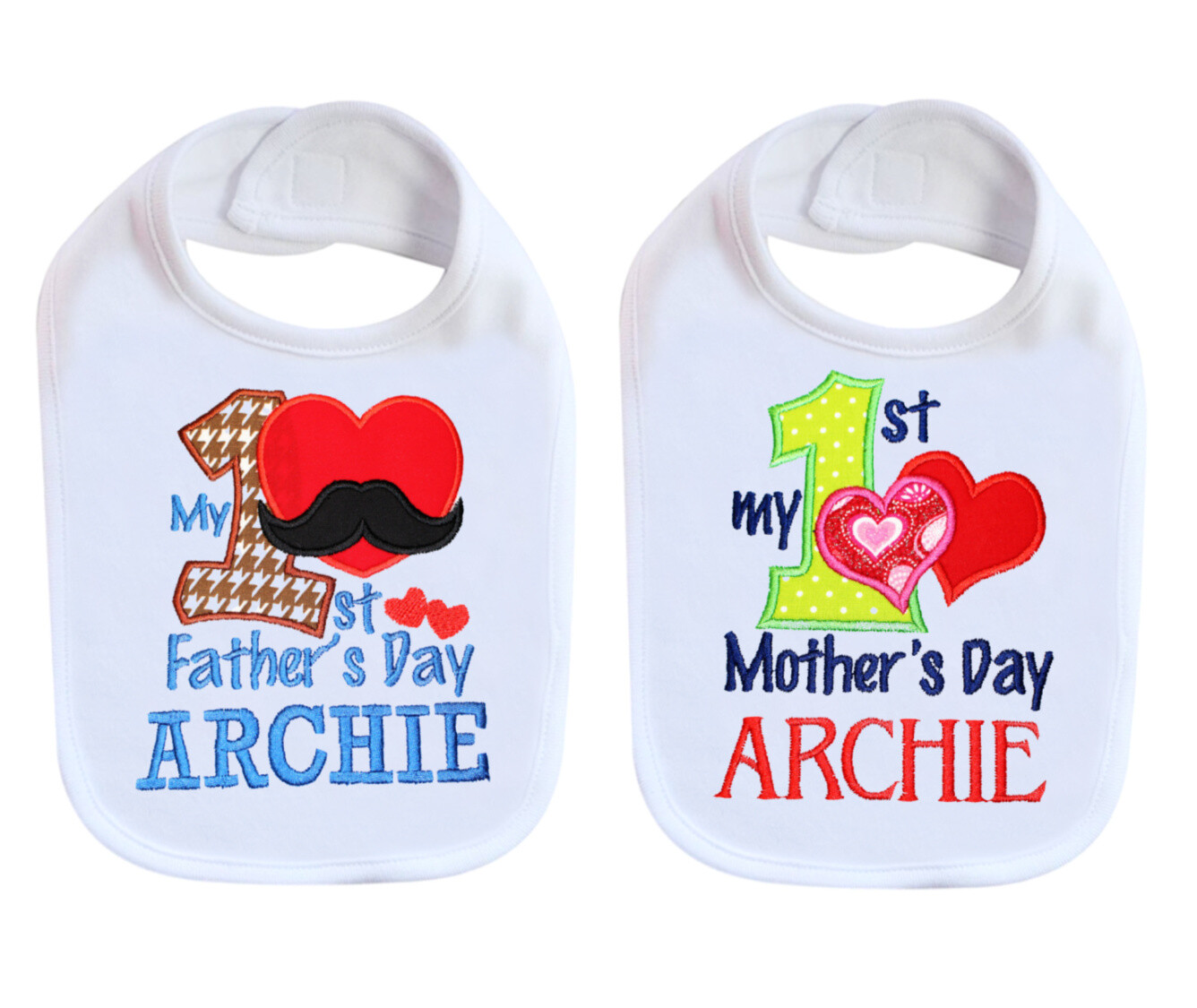 1st Mother&#39;s &amp; Father&#39;s Day Bib Set, Personalized Set
