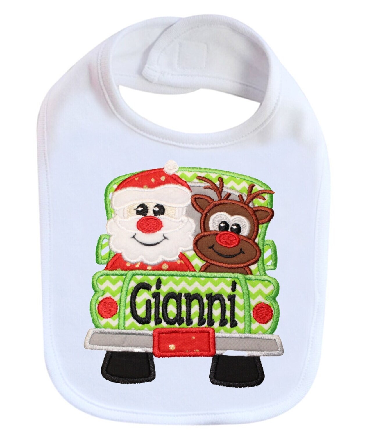 1st Christmas Bib Santa &amp; Rudolph Truck Personalized with Name