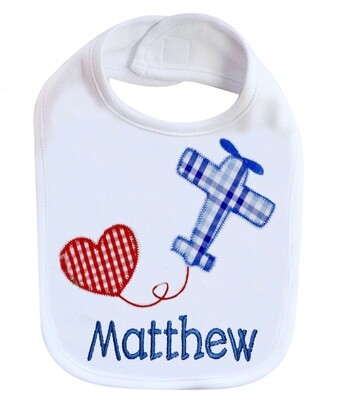 Valentine&#39;s Day airplane Baby Bib with heart and Name