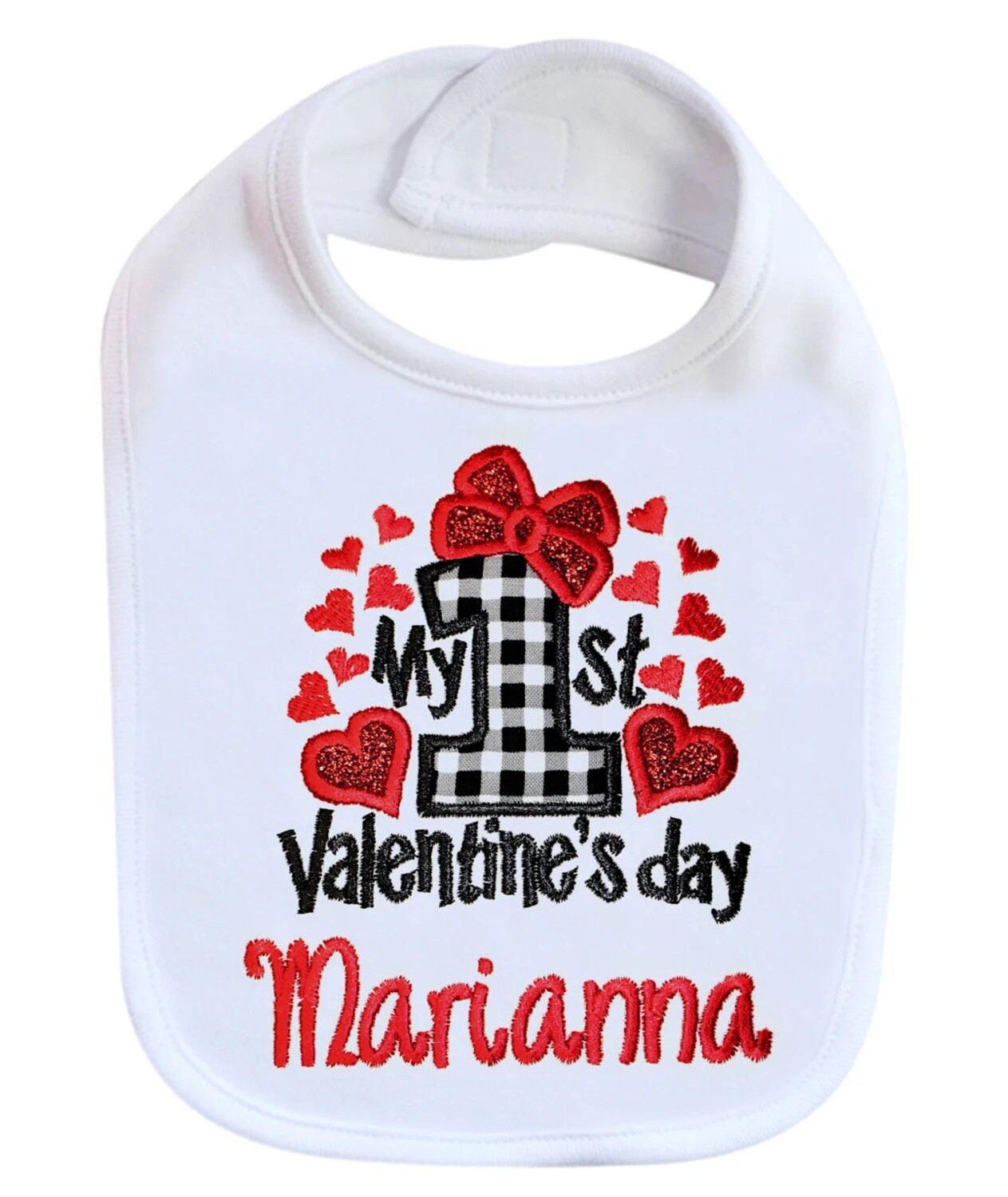 Valentine&#39;s Day Hearts Girl Bib Personalized with Name