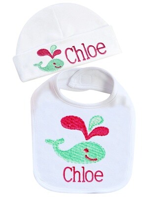 Baby Girl Bib with Matching Hat Cute Whale Design