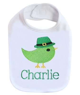 St. Patrick&#39;s Day Bib with Irish Bird Personalized with Name