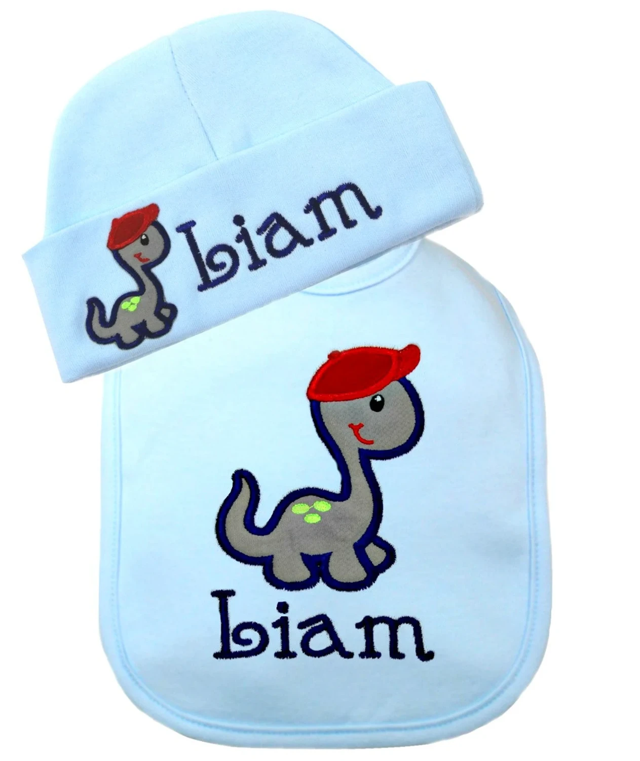 Baby Boy Dinosaur Bib with Matching Cotton Hat-Baby Gift Set