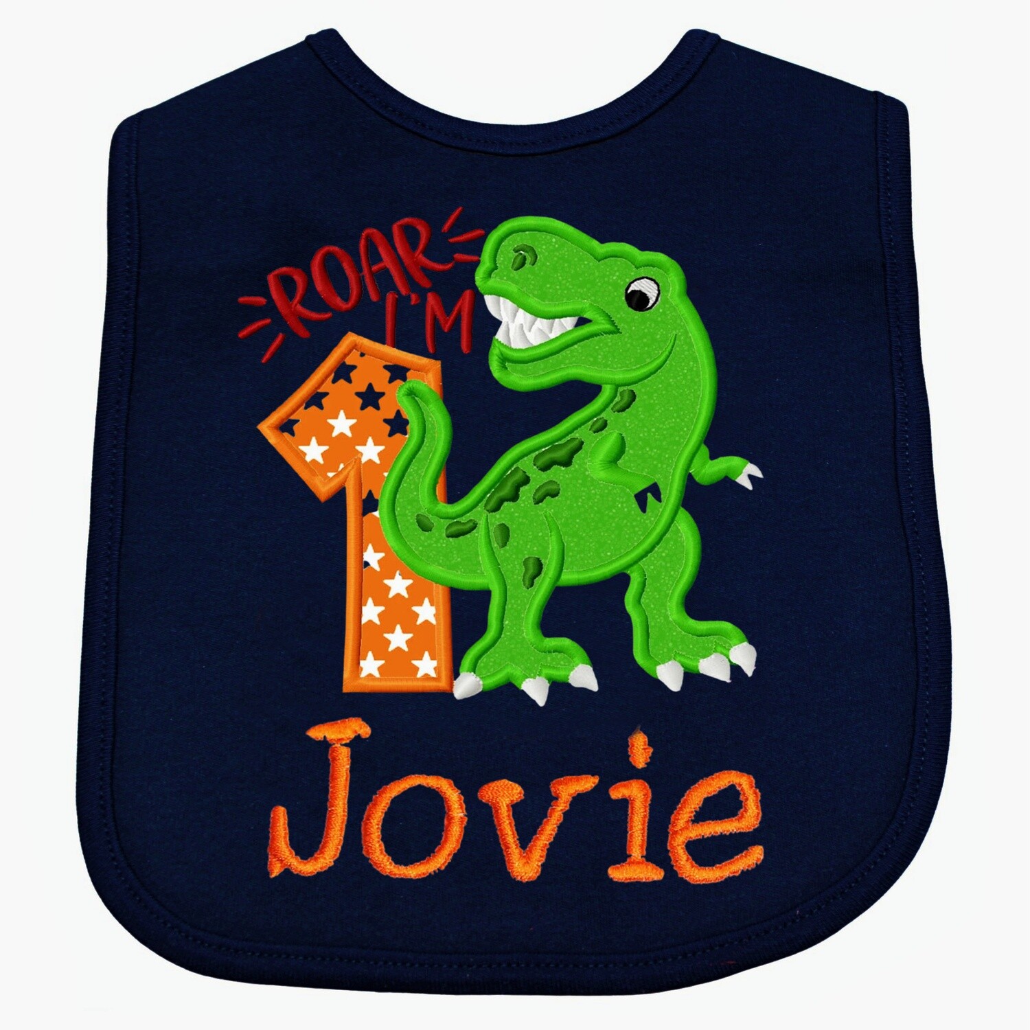 First Birthday Boy Bib Rex Dino Personalized with Name