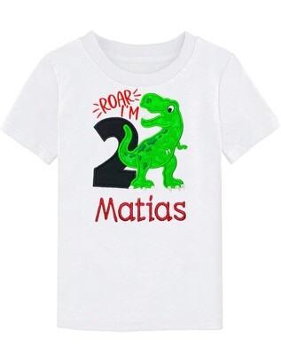 Birthday Dinosaur T- Shirt, with Name, Ages/Numbers 2,3,4