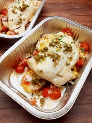 Cod with herbed butter & roasted tomatoes