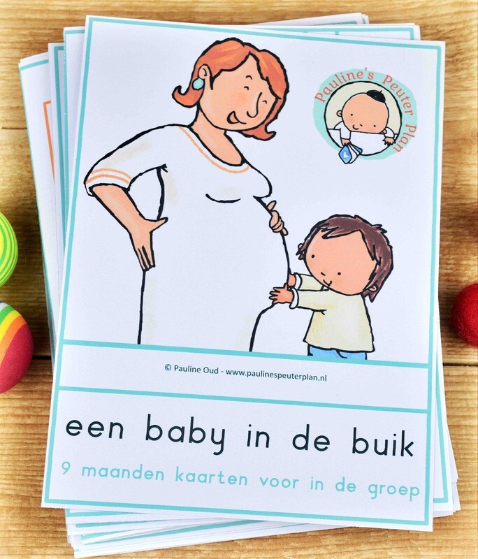 Een baby in de buik! --- 9 maanden kaarten voor in de groep