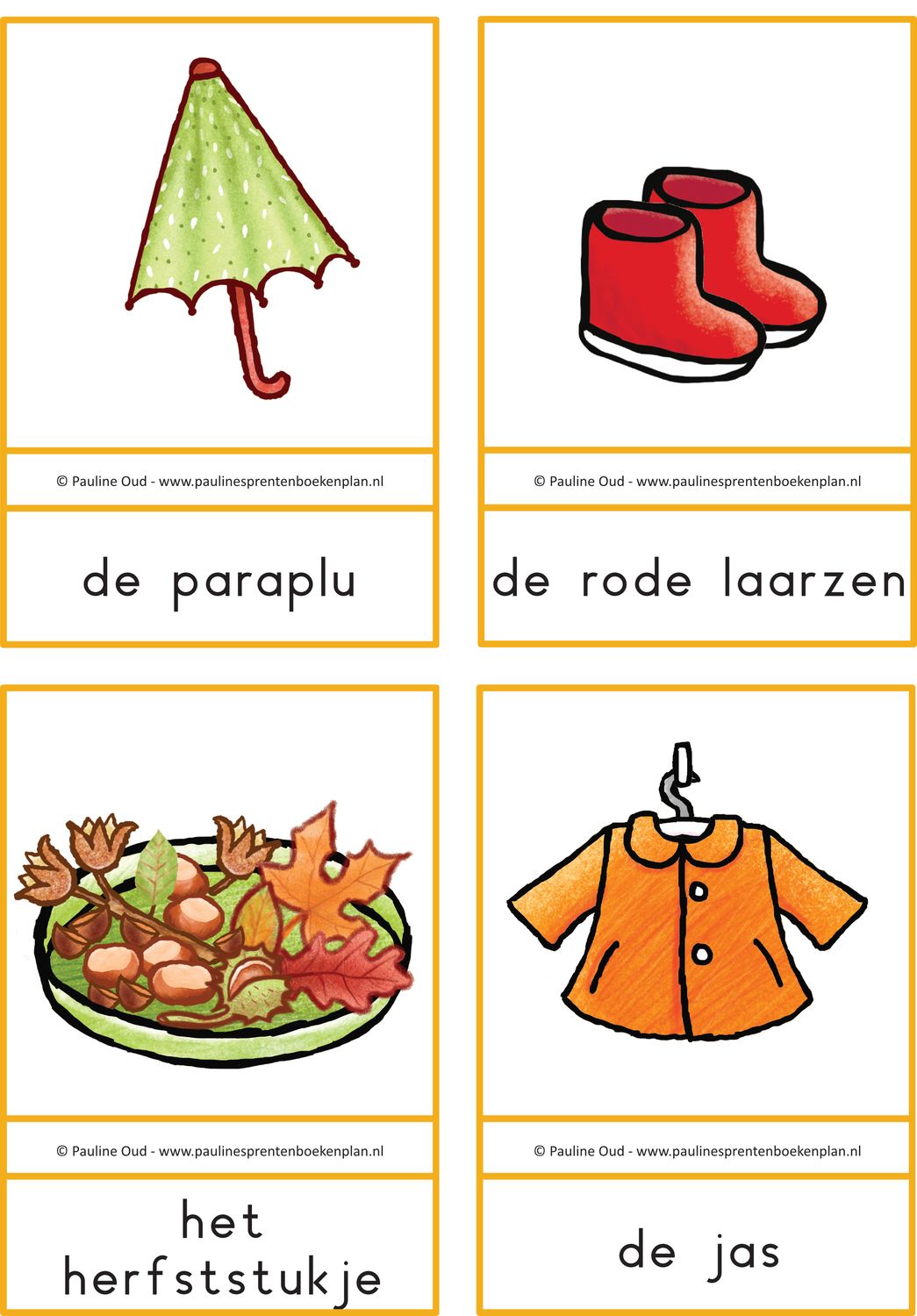 Woord-kaarten Thema Herfst