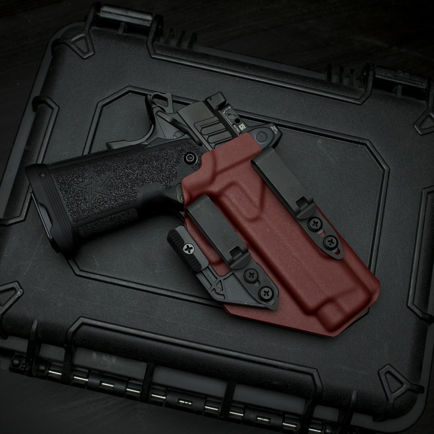 Staccato P V2 appendix holster in Blood Red with Discreet Carry Clips